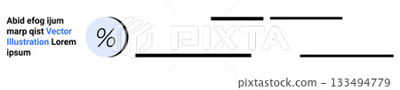 Simple design with percentage icon, text, and lines in black and blue. Ideal for infographics, data presentation, business reports, educational materials, marketing, websites, mobile apps. Landing Simple design with percentage icon, text, and lines in black and blue. Ideal for infographics, data presentation, business reports, educational materials, marketing, websites, mobile apps. Landing 133494779