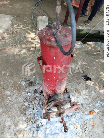 carbide and oxygen welding gas tank in a gas welding workshop. carbide and oxygen welding gas tank in a gas welding workshop. 133494785