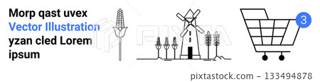 Corn plant, windmill, trees, wheat, shopping cart, and number bubble. Ideal for agricultural infographics, e-commerce interfaces, education, farming websites, retail apps, minimalist designs Landing Corn plant, windmill, trees, wheat, shopping cart, and number bubble. Ideal for agricultural infographics, e-commerce interfaces, education, farming websites, retail apps, minimalist designs Landing 133494878