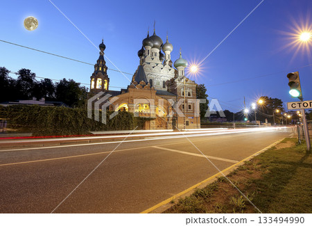 Church of the Holy Trinity in Ostankino, at night with the super moon. The Church was built as a serf stone Affairs master. This is a typical monument of the second half of the XVII. Moscow, Russia 133494990