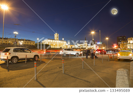 Komsomolskaya Square (night, with the super moon). Moscow, Russia. English translation from Russian: Leningradsky Station Komsomolskaya Square (night, with the super moon). Moscow, Russia. English translation from Russian: Leningradsky Station 133495089