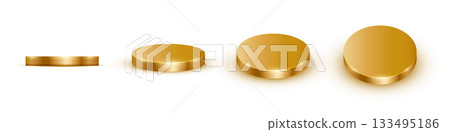 Gold podiums. Golden 3d round metal platforms for product presentation or winner award ceremony in different angles view. Set of luxury empty stages on white background. Realistic vector illustration Gold podiums. Golden 3d round metal platforms for product presentation or winner award ceremony in different angles view. Set of luxury empty stages on white background. Realistic vector illustration 133495186