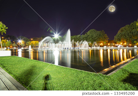 Gorky Park-Central Park of Culture and Rest-- fountain, one of the main citysights and landmark in Moscow, Russia (at night,with the super moon) Gorky Park-Central Park of Culture and Rest-- fountain, one of the main citysights and landmark in Moscow, Russia (at night,with the super moon) 133495200