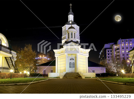 Metropolitan Philip's Church in the suburb Meschanskoy. Moscow, Russia, at night with the super moon 133495229