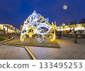 Christmas (New Year holidays) decoration in Moscow (at night with the super moon), Russia-- Manege Square near the Kremlin 133495253