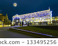 Christmas (New Year holidays) decoration in Moscow (at night with the super moon), Russia-- Manege Square near the Kremlin 133495256