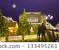 Christmas (New Year holidays) decoration in Moscow (at night with the super moon), Russia-- Manege Square near the Kremlin 133495261