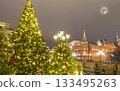 Christmas (New Year holidays) decoration in Moscow (at night with the super moon), Russia-- Manege Square near the Kremlin 133495263