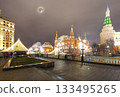 Christmas (New Year holidays) decoration in Moscow (at night with the super moon), Russia-- Manege Square near the Kremlin 133495265
