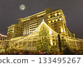 Christmas (New Year holidays) decoration in Moscow (at night, with the super moon), Russia-- Manege Square near the Kremlin 133495267