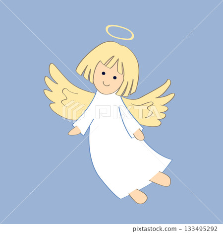 Cartoon angel. Vector illustration of flying baby angel for Christmas holyday decoration. 133495292