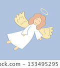 Cartoon angel. Vector illustration of flying baby angel for Christmas holyday decoration. 133495295