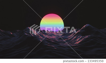 Surreal Landscape: Black, White, Rainbow Wave Surreal Landscape: Black, White, Rainbow Wave 133495350
