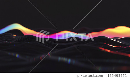 Surreal Landscape: Black, White, Rainbow Wave 133495351