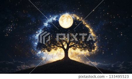 celestial vision of yggdrasil tree interlaced with yin yang symbol 133495523