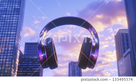 silent disco festival entrance setup in cityscape 133495574