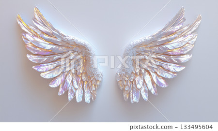 3d sculpted angel wings with soft iridescent details 133495604