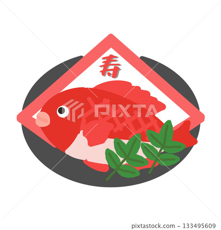 Celebration sea bream New Year's cuisine illustration (black) Celebration sea bream New Year's cuisine illustration (black) 133495609