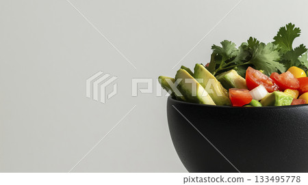 minimalist presentation of mexican food bowls with vibrant salsa minimalist presentation of mexican food bowls with vibrant salsa 133495778