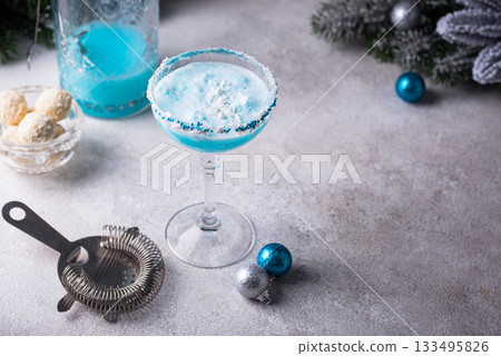 Christmas cocktail with blue curacao Christmas cocktail with blue curacao 133495826