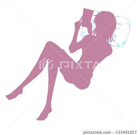 Woman lying on her back happily touching her smartphone Pillow Silhouette Woman lying on her back happily touching her smartphone Pillow Silhouette 133495857