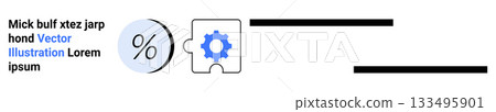 Blue gear inside puzzle piece, percentage symbol, and placeholder text. Ideal for websites, business presentations, marketing materials, data visualization, software interfaces, infographics Blue gear inside puzzle piece, percentage symbol, and placeholder text. Ideal for websites, business presentations, marketing materials, data visualization, software interfaces, infographics 133495901
