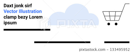 Minimalist shopping cart with two wheels, blue cloud, and placeholder text. Ideal for e-commerce, online stores, digital marketing, retail websites, business presentations, product catalogs Minimalist shopping cart with two wheels, blue cloud, and placeholder text. Ideal for e-commerce, online stores, digital marketing, retail websites, business presentations, product catalogs 133495952