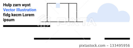 Black lines form a modern minimalist house with a large window and a light blue cloud. Ideal for architecture, interior design, real estate, construction, digital art, graphic design, and creative Black lines form a modern minimalist house with a large window and a light blue cloud. Ideal for architecture, interior design, real estate, construction, digital art, graphic design, and creative 133495956