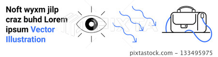Eye watching icons and flowing arrows towards a handbag. Ideal for surveillance, security, vision apps, travel, accessory brands, marketing imagery, educational materials. Landing page Eye watching icons and flowing arrows towards a handbag. Ideal for surveillance, security, vision apps, travel, accessory brands, marketing imagery, educational materials. Landing page 133495975