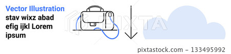 Backpack connected to a blue arrow pointing down to a cloud. Ideal for education, travel, technology, data storage, internet, cloud computing, digital learning. Landing page Backpack connected to a blue arrow pointing down to a cloud. Ideal for education, travel, technology, data storage, internet, cloud computing, digital learning. Landing page 133495992
