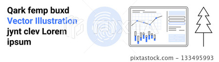Fingerprint icon, data analysis graph, and minimalist tree design. Ideal for security, data visualization, technology, nature, analytics, and infographics. Landing page Fingerprint icon, data analysis graph, and minimalist tree design. Ideal for security, data visualization, technology, nature, analytics, and infographics. Landing page 133495993