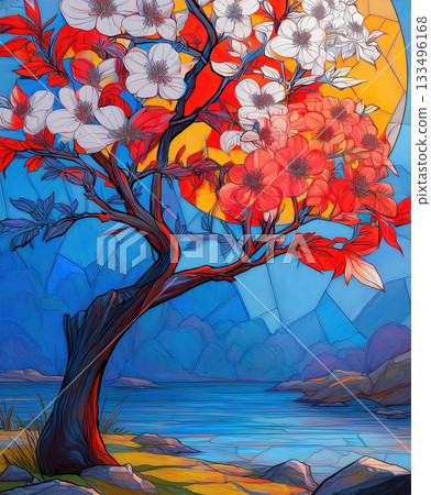 Stained-Glass Fantasy Blossom Tree 133496168