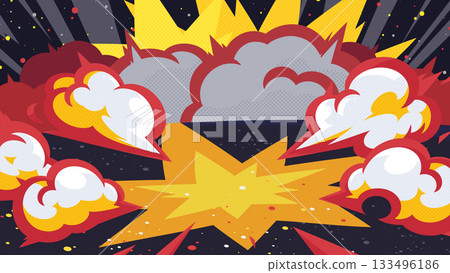 American comic style pop shock smoke background illustration_red black yellow_16:9 133496186