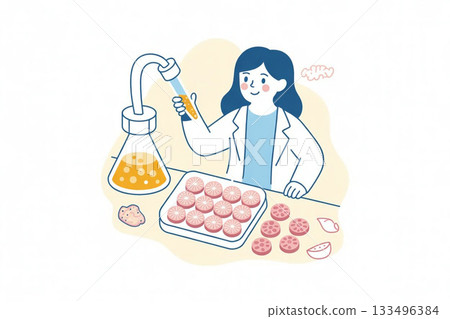 食品科技研究實驗室透過細胞培養生產人造肉的概念圖 133496384