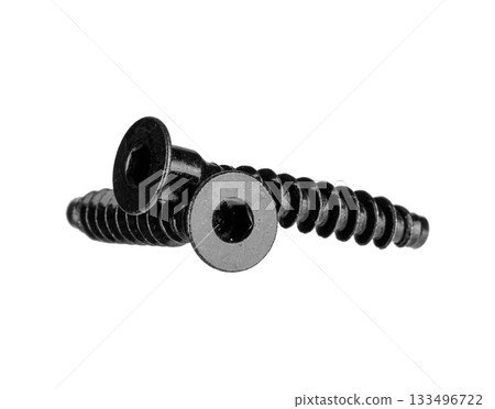 Black Countersunk Hex Socket Screw Isolated on White Background Black Countersunk Hex Socket Screw Isolated on White Background 133496722