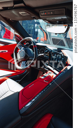 Interior design of a modern sports car showcasing luxury and performance features Interior design of a modern sports car showcasing luxury and performance features 133496767