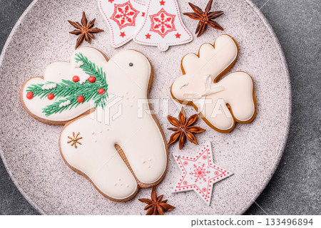 Christmas gingerbread as food background for winter holidays. Sweet christmas gingerbread 133496894