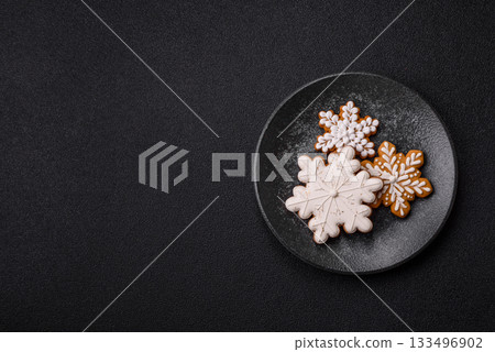Christmas gingerbread as food background for winter holidays. Sweet christmas gingerbread 133496902