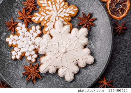 Christmas gingerbread as food background for winter holidays. Sweet christmas gingerbread Christmas gingerbread as food background for winter holidays. Sweet christmas gingerbread 133496911