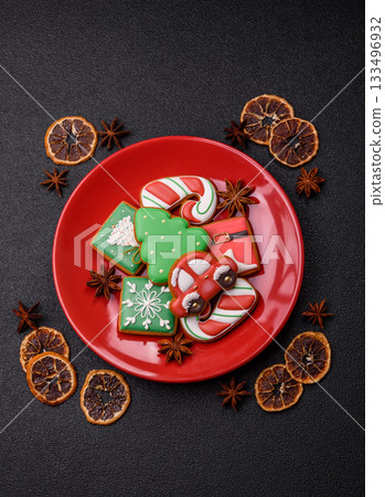 Christmas gingerbread as food background for winter holidays. Sweet christmas gingerbread 133496932