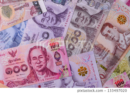 Thailand paper money, dinar banknotes as currency for exchange or travel. Thai money 133497020
