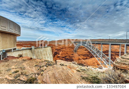 Glen Canyon Dam and Steel Arch Bridge near Page Arizona 133497084