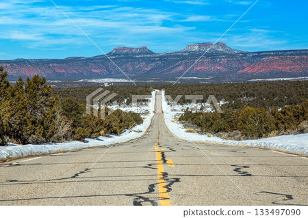 Winter Highway to Bears Ears Mesas in Utah 133497090