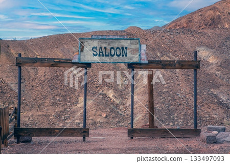 Old western ghost town scene in desert landscape Old western ghost town scene in desert landscape 133497093