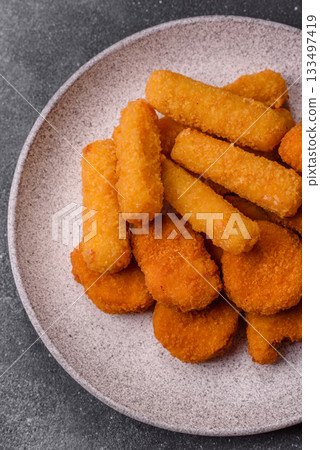 Chicken nugget with sauce, crispy nutritious fast food. Chicken nugget 133497419