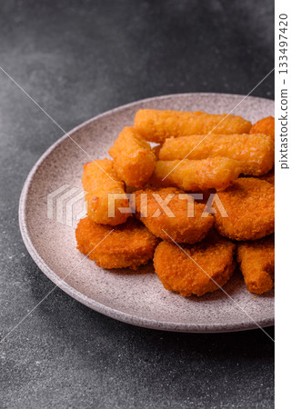 Chicken nugget with sauce, crispy nutritious fast food. Chicken nugget 133497420