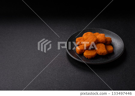 Chicken nugget with sauce, crispy nutritious fast food. Chicken nugget 133497446