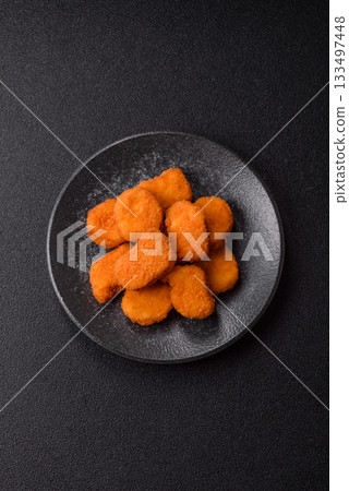 Chicken nugget with sauce, crispy nutritious fast food. Chicken nugget 133497448