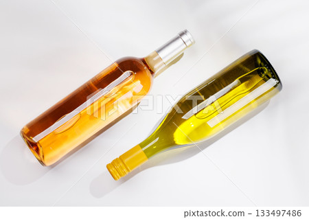 Different wine bottles on white background 133497486