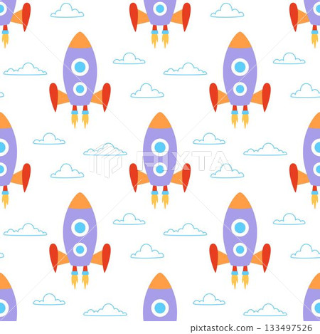 cartoon rocket seamless pattern 133497526